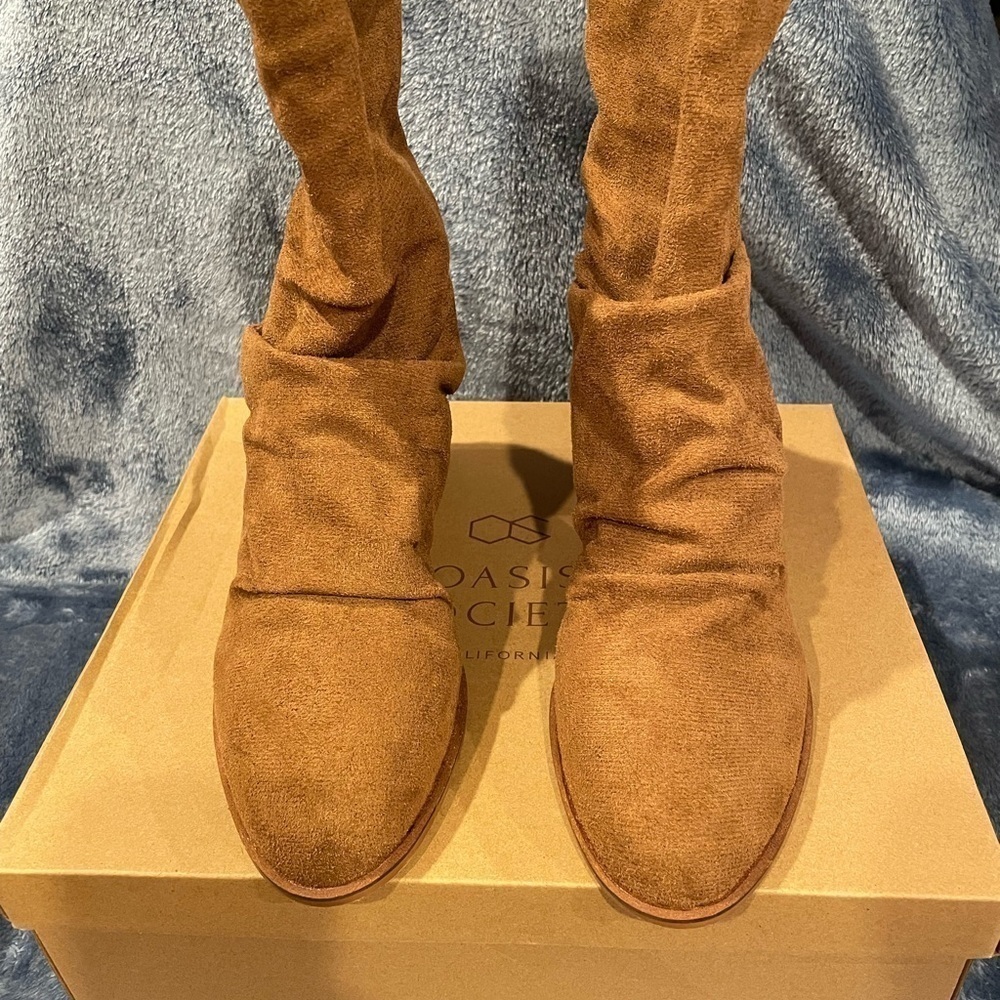 Oasis Society Vegan Suade Leather Camel Boots - Picture 2 of 11